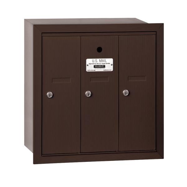 Salsbury Industries Bronze-Vertical Mailbox- Recessed Mounted -3 Doors