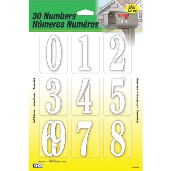 Hy-Ko Self-Adhesive 2-3/8" White Polypropylene Packaged Numbers, Package Of 2