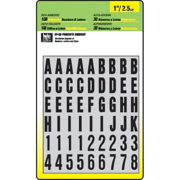 Hy-Ko 1" Vinyl Reflective Number/Letters, Self-Stick, Package Of 10