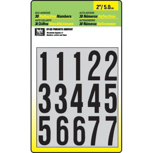 Hy-Ko 2" Vinyl Reflective Number, Self-Stick, Package Of 10