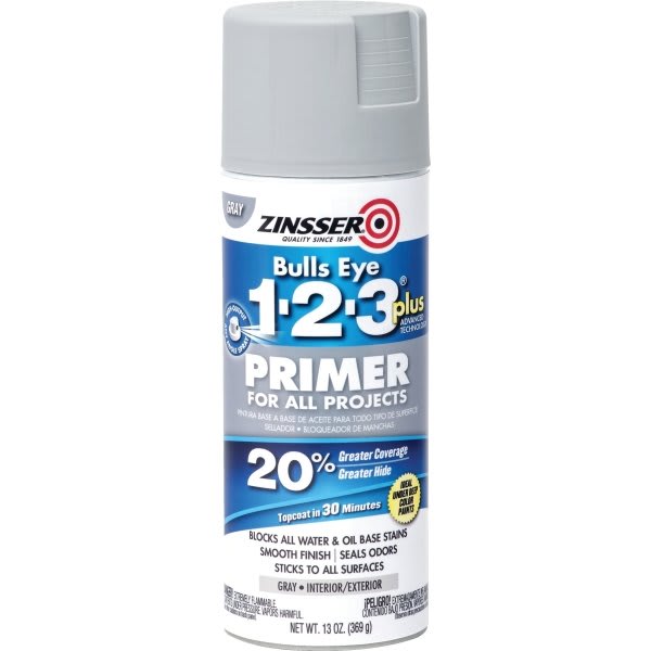 Zinsser Plus Gray Bulls Eye 1-2-3 Primer Spray Paint, Package Of 6