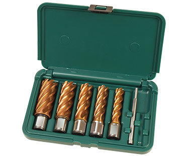 2" depth Armor-plated Cutter Kit includes9/16",11/16", 13/16", 15/16", 1-1/16", pilot pin & carrying case. 8-1-002 T