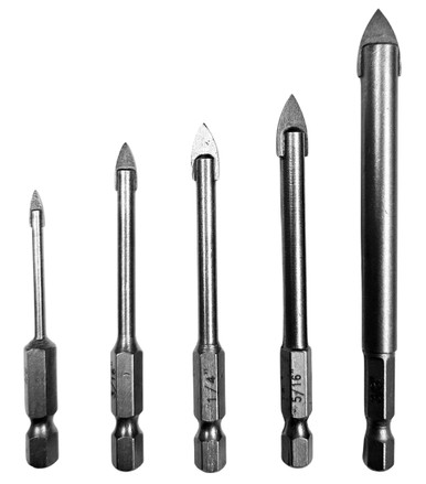 5 Piece Carbide Tipped Glass & Tile Drill Bit Set with Hex Shank DWDGDHEX-SET