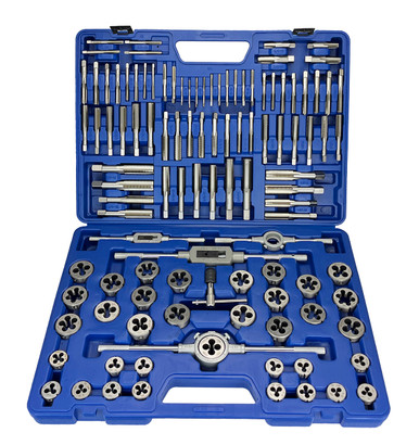 110 Piece NC NF MM HSS Round Tap and Die Set with 1 and 1-1/2 OD Round Dies and Handles DWT110PC-HS-ROUND