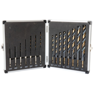 15 Piece Quick Change Hex Shank Drill Bit Set 1/16" - 1/2" Plastic Case KFDHEX15-PC