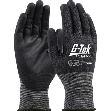 G-Tek PolyKor Seamless Knit PolyKor Blended Glove with Polyurethane Coated Flat Grip on Palm & Fingers - 21 Gauge - Touchscreen Compatible, 3XL, Black 16-541/3XL