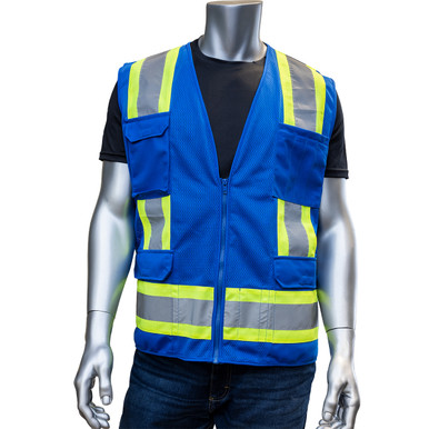 PIP ANSI Type O Class 1 Two-Tone Eleven Pocket Mesh Surveyors Vest, M, Black 301-0500M-BK/M