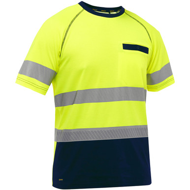 Bisley ANSI Type R Class 2 Short Sleeve T-Shirt with Navy Bottom, 3XL, Hi-Vis Yellow 312M1118T-YN/3X