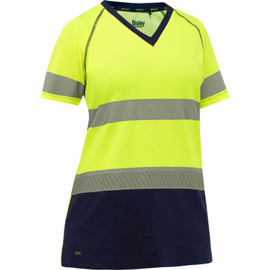 Bisley ANSI Type R Class 2 Women's Short Sleeve T-Shirt with Navy Bottom, XL, Hi-Vis Yellow 312W1118T-YN/XL