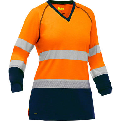 Bisley ANSI Type R Class 3 Women's Long Sleeve Shirt with Navy Bottom, S, Hi-Vis Yellow 313W6118T-YN/S