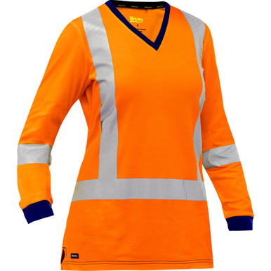 Bisley ANSI Type R Class 3 and CSA Z96 Class 2 X-Back Women's Long Sleeve Shirt, XL, Hi-Vis Orange 313W6118X-O/XL