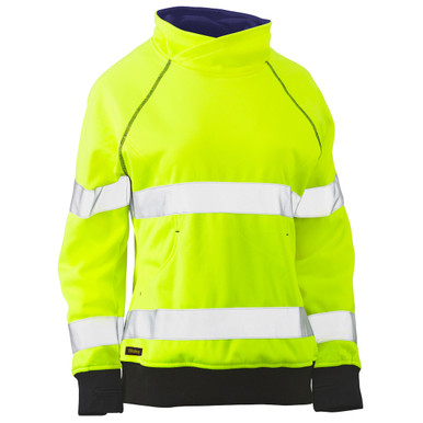 Bisley ANSI Type R Class 2 Women's Contoured Fleece Pullover Sweatshirt, S, Hi-Vis Yellow 323W6818T-YEL/S
