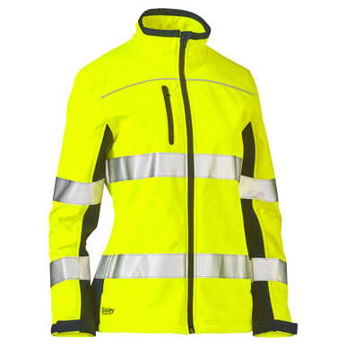 Bisley ANSI Type R Class 2 Women's Contoured Softshell Jacket, 4XL, Hi-Vis Yellow 333W6059T-YLNV/4XL