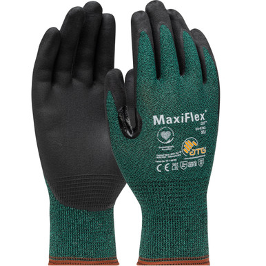 MaxiFlex Cut Seamless Knit Engineered Yarn Glove with Premium Nitrile Coated MicroFoam Grip on Palm & Fingers - Touchscreen Compatible, S, Green 34-8743-S3P