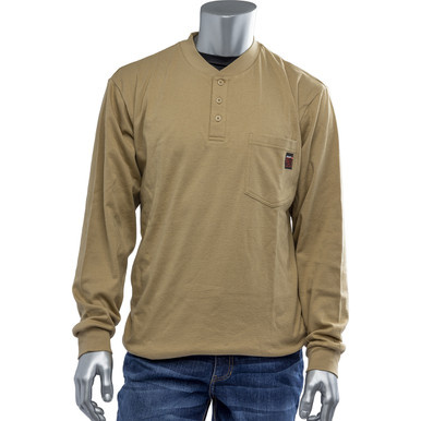 PIP AR/FR Long Sleeve Henley, 5XL, Tan 385-FRHN-(TN)-5X
