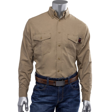 PIP AR/FR Dual Certified Ripstop Long Sleeve Workshirt - 9 cal/cm2, 4XL, Navy 385-FRRS-NV/4X