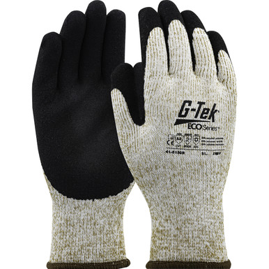 G-Tek ECO Series Seamless Knit Recycled Yarn / Acrylic Blended Glove with Latex MicroSurface Grip on Palm & Fingers, M, Brown 41-8150R/M