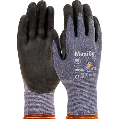 MaxiCut Ultra Seamless Knit Engineered Yarn Glove with Premium Nitrile Coated MicroFoam Grip on Palm & Fingers - Touchscreen Compatible, XXS, Blue 44-3745/XXS