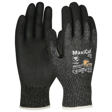 MaxiCut Ultra Seamless Knit Engineered Yarn Glove with Nitrile Coated MicroFoam Grip on Palm & Fingers, L, Dark Gray 44-5745E/L