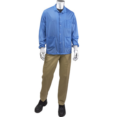 Uniform Technology Short ESD Sheer Labcoat - ESD Knit Cuff, 4XL, Blue BR3C-42NB-4XL