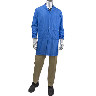 Uniform Technology StatStar Long ESD Labcoat - ESD Knit Cuff, M, Royal BR51C-44RB-M
