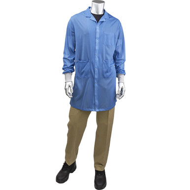 Uniform Technology Long ESD Sheer Labcoat - ESD Knit Cuff, 3XL, Blue BR6C-42NB-3XL
