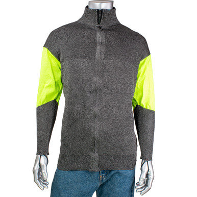 Kut Gard ATA PreventWear ATA Blended Cut Resistant Jacket with Hi-Vis Sleeves and Thumb Loop, M, Dark Gray J100SP-3CM-HVB-TL-M-NS