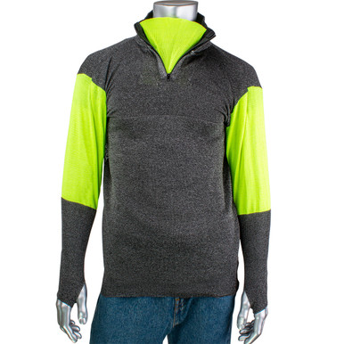 Kut Gard ATA PreventWear ATA Blended Cut Resistant 1/4 Zip Pullover with Hi-Vis Sleeves and Thumb Holes, XL, Dark Gray PJG145-3CM-HVB-TH-XL