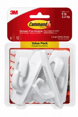 3M Command Large Adhesive Hook – 5 lb Capacity, White Plastic, Single Hook