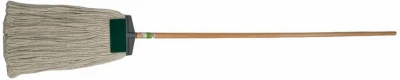 Floor Mop, 16 oz. Cotton Head with Scrubber, 60 In. Wood Handle