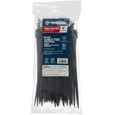 Mounting Cable Ties, Black, 8 In., 100-Pk.