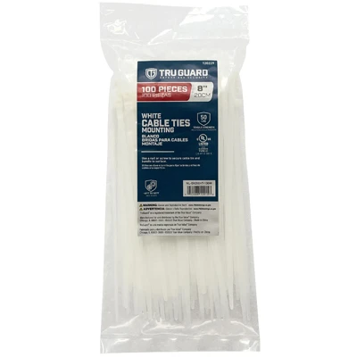Mounting Cable Ties, White, 8 In., 100-Pk.