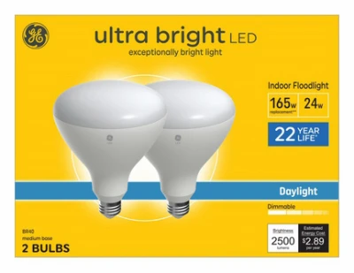 LED Ultra Bright Indoor Floodlight Bulbs, Daylight, BR40, Medium Base, 24 Watts, 2-Pk.