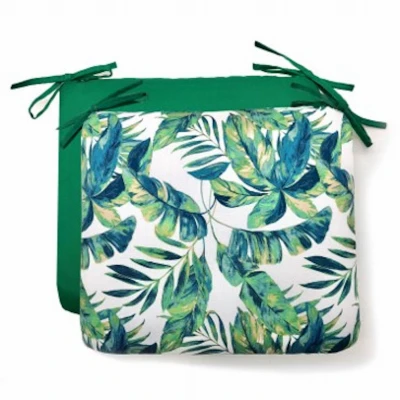 Patio Seat Pad, Green Leaves, 18 x 15 x 3.5 In.