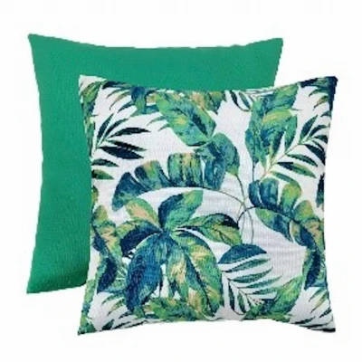 Patio Toss Pillow, Green Leaves, 16 x 16 x 4 In.