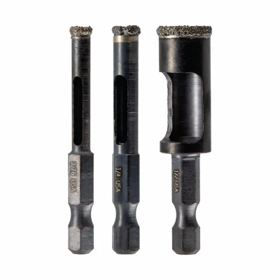 3-Pc. Diamond Grit Arbored Hole Saw Bit Set