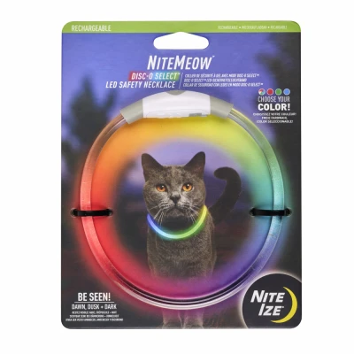 NiteMeow Rechargeable LED Safety Lighted Necklace, Disc-O Select Colors