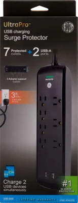13474 2 Usb And 7 Outlet Surge Protector With 3ft Cord