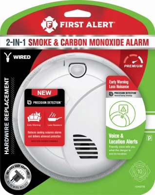 Hardwired Photoelectric Smoke & Carbon Monoxide Alarm, Voice & Location Alert, Battery Backup