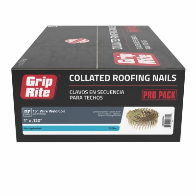 Collated Roofing Nails, Electrogalvanized Steel, 15 Degree, 1 x .120 In., 7200-Pk.