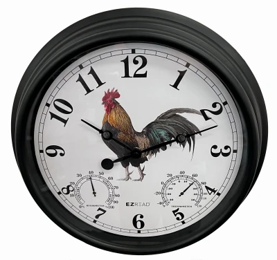 Rooster Outdoor Clock & Thermometer, 15 In. Dial