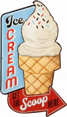 3D Embossed MetalIce Cream Scoop HereSign, Indoor/Outdoor Use