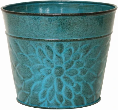 Laurel Planter, Lagoon Green Embossed Sheet Metal, 6 In. High