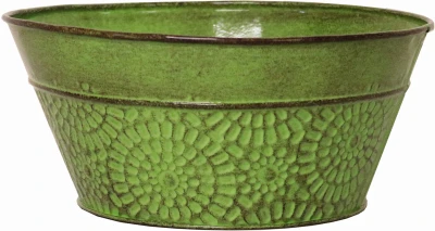 Laurel Bowl Planter, Sweet Pea Green Embossed Sheet Metal, 8 In. High