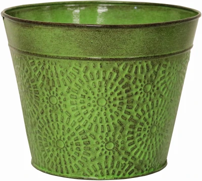 Cove Planter, Sweet Pea Green Embossed Sheet Metal, 8 In. High