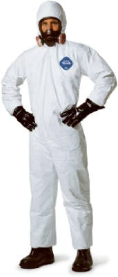 Hooded Disposable Coveralls, Zip Close, White, L, 25-Pk.