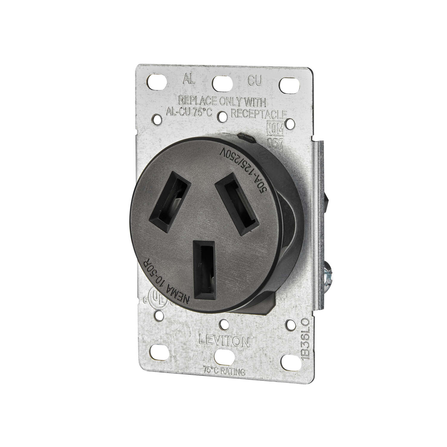 50 Amp 125/250-Volt Shallow Flush Mounted Single Outlet, Black