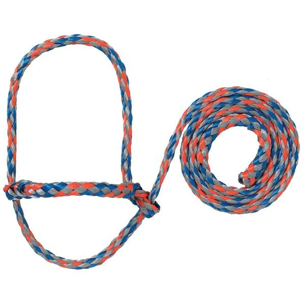 Livestock Poly Rope Sheep-Goat Halter, Adjustable, Blue/Gray/Orange