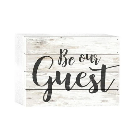 Be Our Guest Script Whitewash 8 X 6 Solid Wood Boxed Pallet Plaque Sign