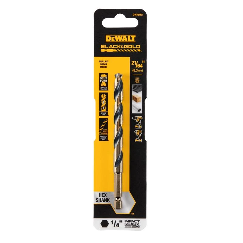 Black & Gold HSS Drill Bit, 1/4 In. Hex Shank, Impact Ready, 21/64 In.